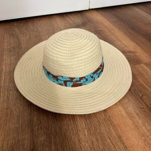 ☀️ Janie and Jack Toddler Straw Sun Hat 2T–3T Blue & Brown Floral Ribbon 💐